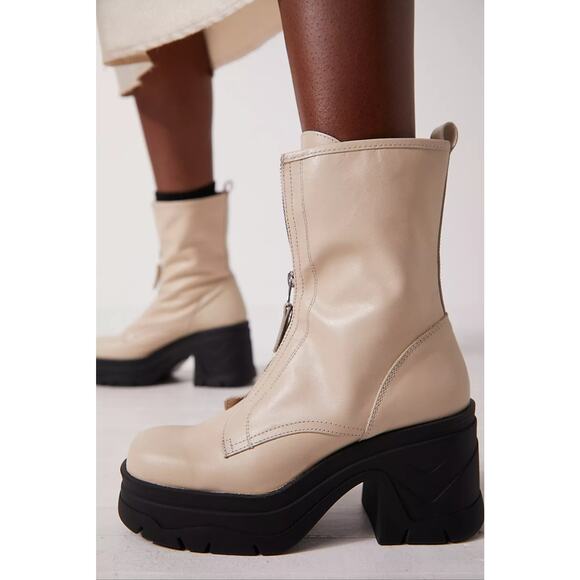 NEW Free People Myles Platform Chunky Zip Boot Leather Ivory EU 37 US 7 - Picture 2 of 11